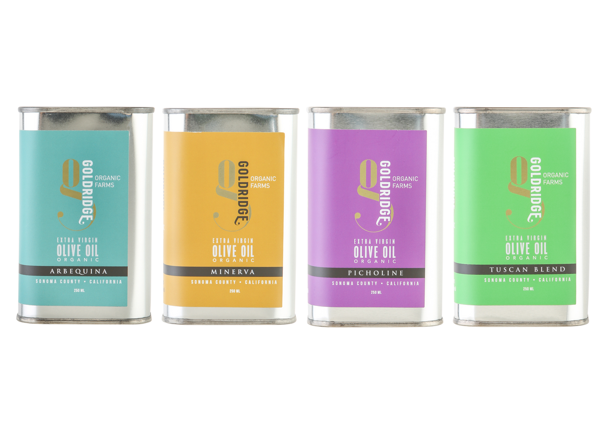 4 - 250 ML Tin Sampler Olive Oil Pack | ORGANIC CA EVOO | Gold Ridge Organic Farms
